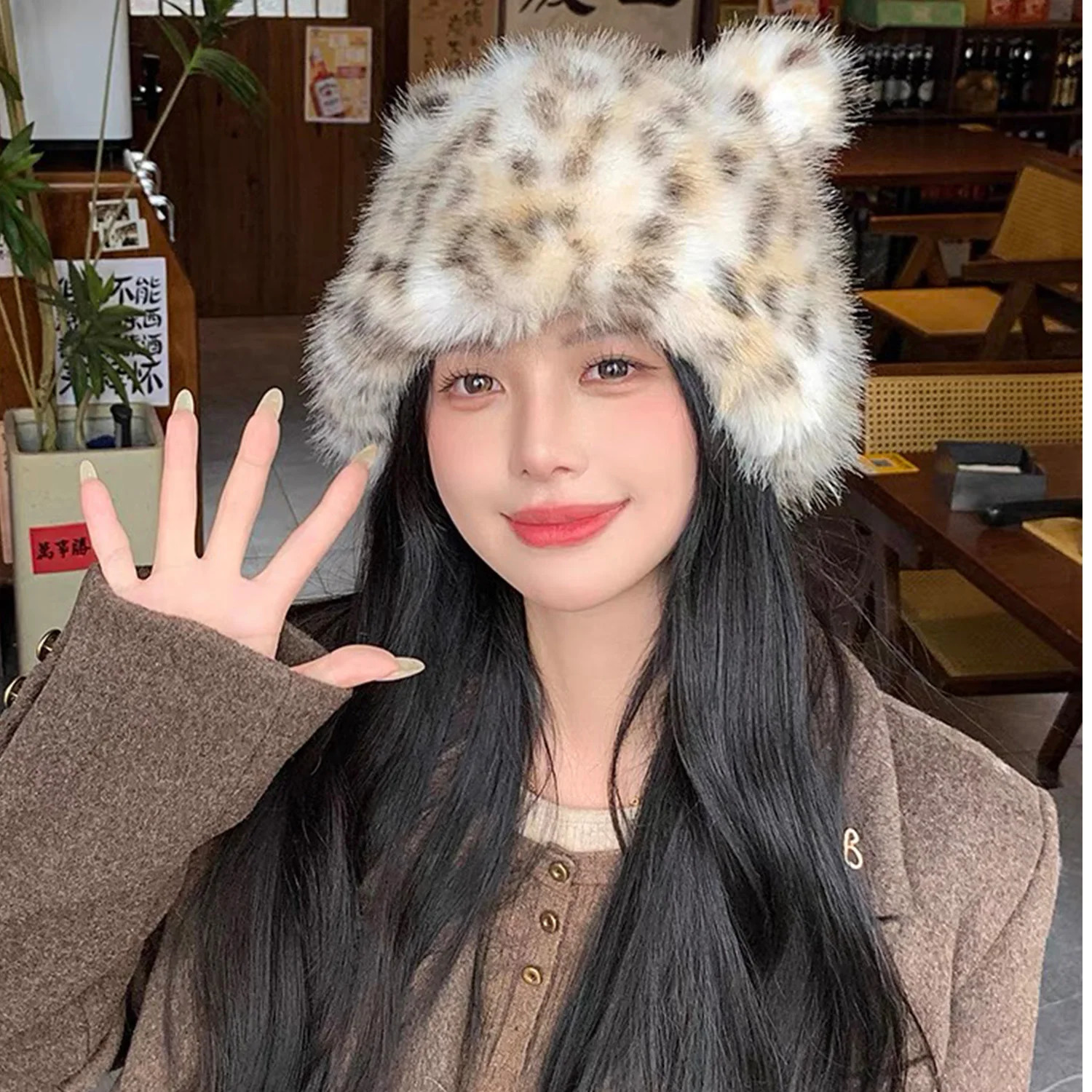 Fur Bucket Hats Women Plush Leopard Print Teddy Bear Hat Thick Autumn Winter Lady Fashion Fisherman Cap Ear Protection 251013