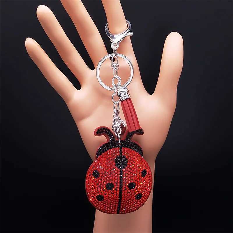 Ladybug Tassel Crystal Keychain Bag Charm for WomenMen Ladybird Key Chain Accessories Jewelry llaveros para mujer lujo K2871S01W251029