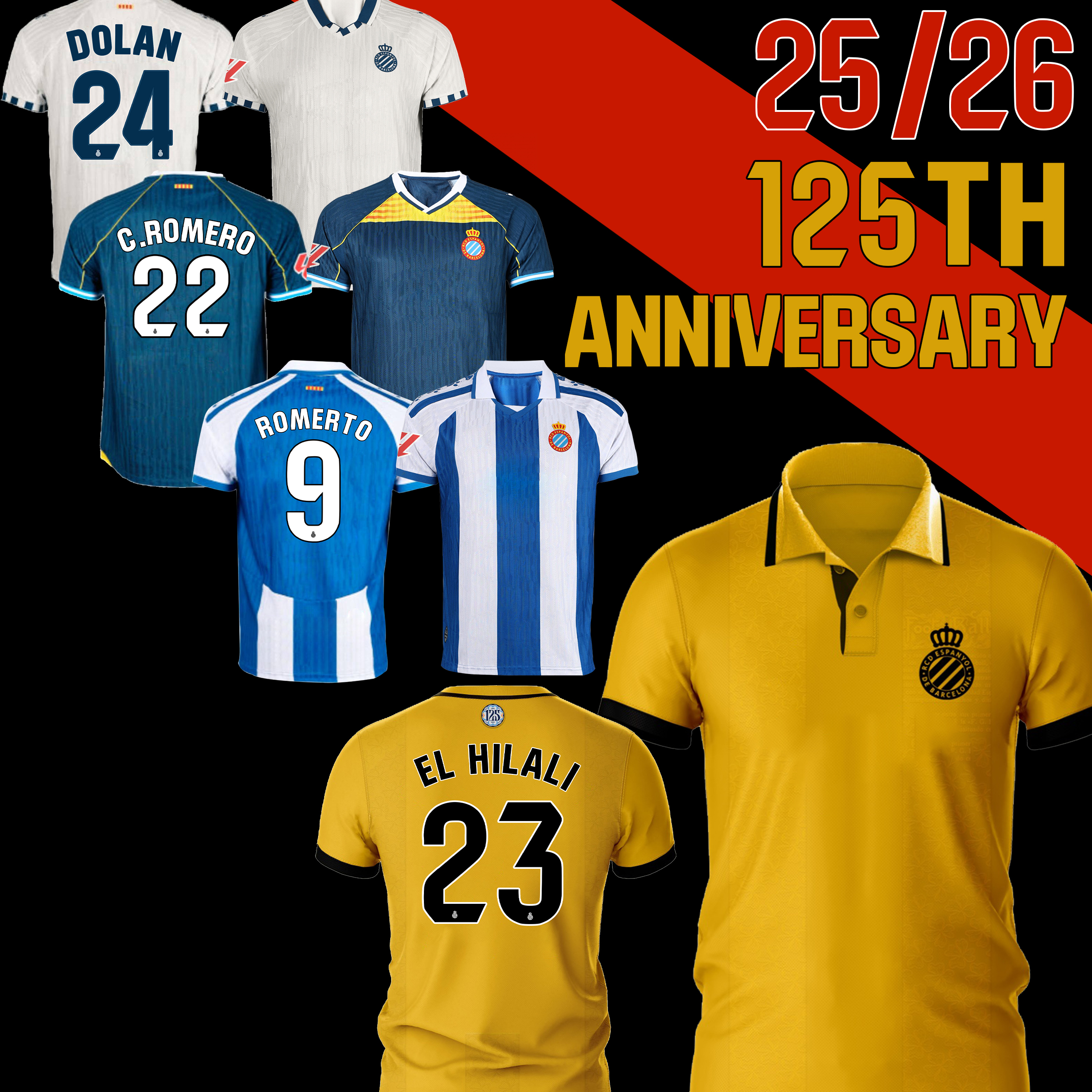 25 26 RCD Espanyol soccer jerseys 125THCABRERA PUADO ROBERTO POL LOZANO camisa de futebol PERE MILLA SALINAS JOFRE men kids C ROMERO DOLAN 2025 2026 FOOTBALL SHIRTS 99