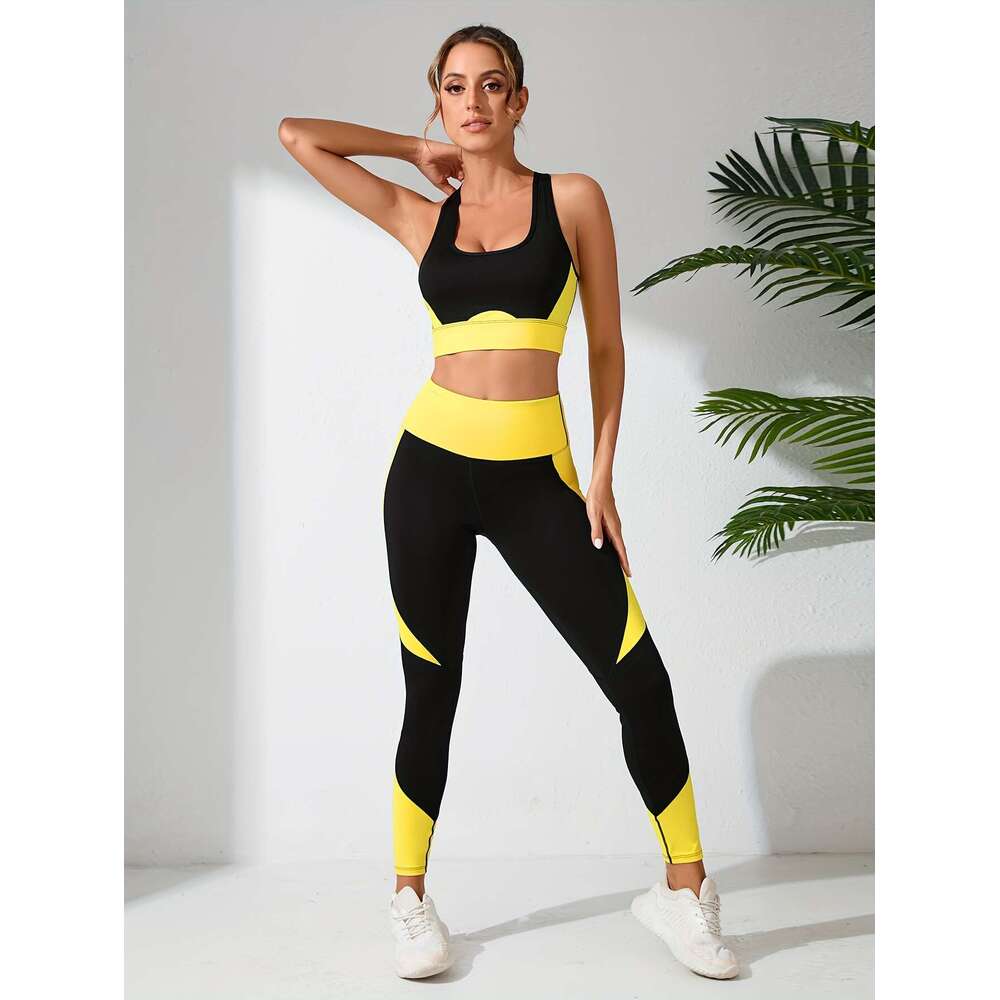 Fiess Training Pants Yoga Bra Set, Waist High Elasticity Hip-lifting Slimming Tight Leggings, Women's Sports Underwear 2pcs Set