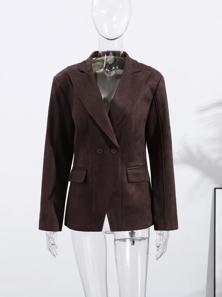 High Street Doublebreasted Suede Jackets Womens Vintage Turndown Collar Split Long Coat Autumn Winter Ladies Outwear 251028