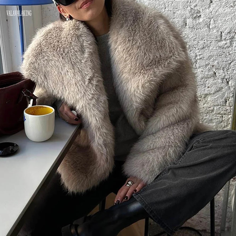 Women Winter Thick Furry Faux Fur Coat Female Trundown Collar Long Sleeve Plush Jacket Lady Warm Fluffy Cardigan 251028