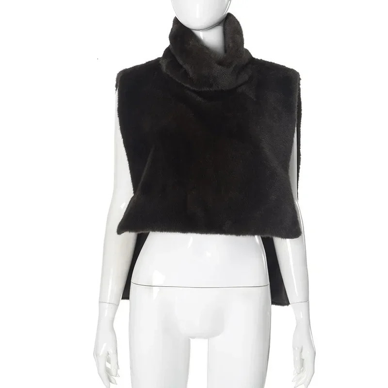 Winter Solid Faux Fur Vest for Women Sleeveless High Collar Thickened Warm Jackets Female Street Allmatch Outwear 251029