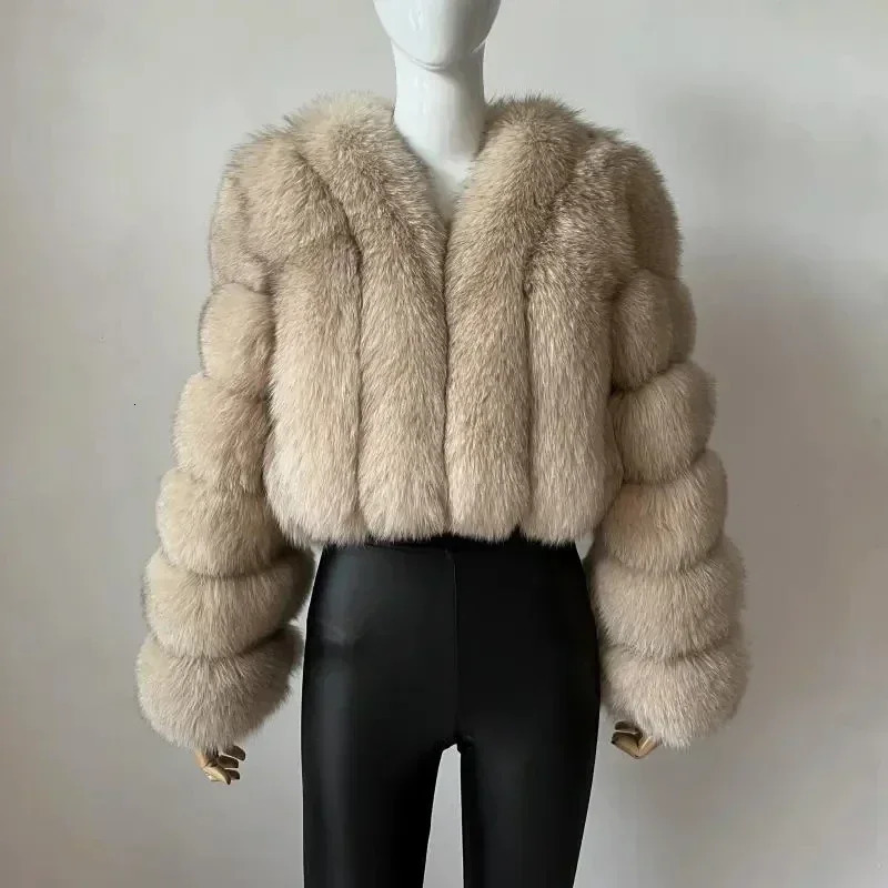 Faux Fox Fur Coat VNeck Winter Woman Long Sleeve Warm Winter Coat Women Fashion Fur Jacket Teddy Chic Outwear 251029