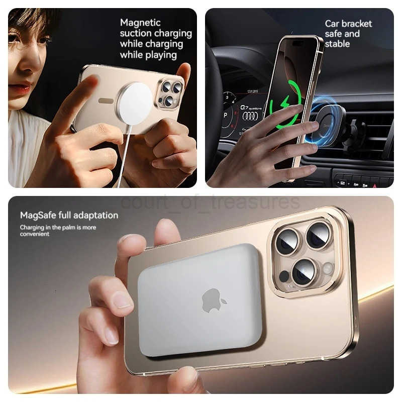 Stainless Steel Frame Magnetic Matte PC Back Plate iPhone Case for 16 15 Pro Max Wireless Charging Protect Case M251029