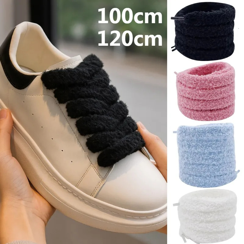 123Pairs 15mm Wide Flat Plush Towel Shoelaces Extra Wide Fluffy Fuzzy n Softness Perfect for Boots and Sneakers 251029