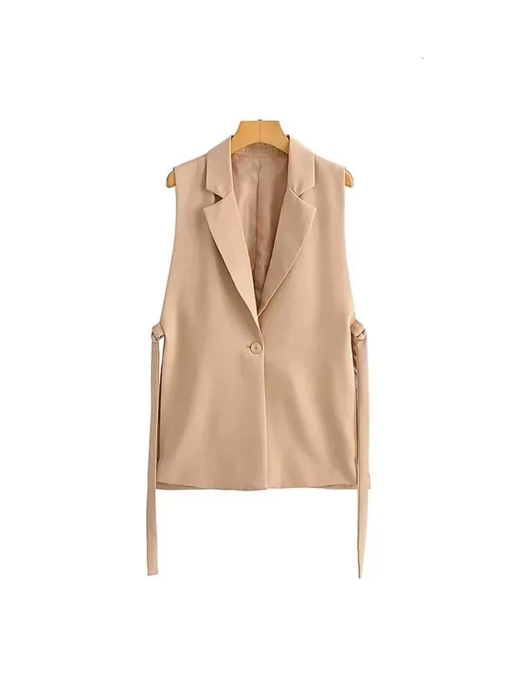 Women Fashion With Taps Side Vents Waistcoat Vintage Sleeveless Front Button Female Outerwear Chic Vest Tops 251029