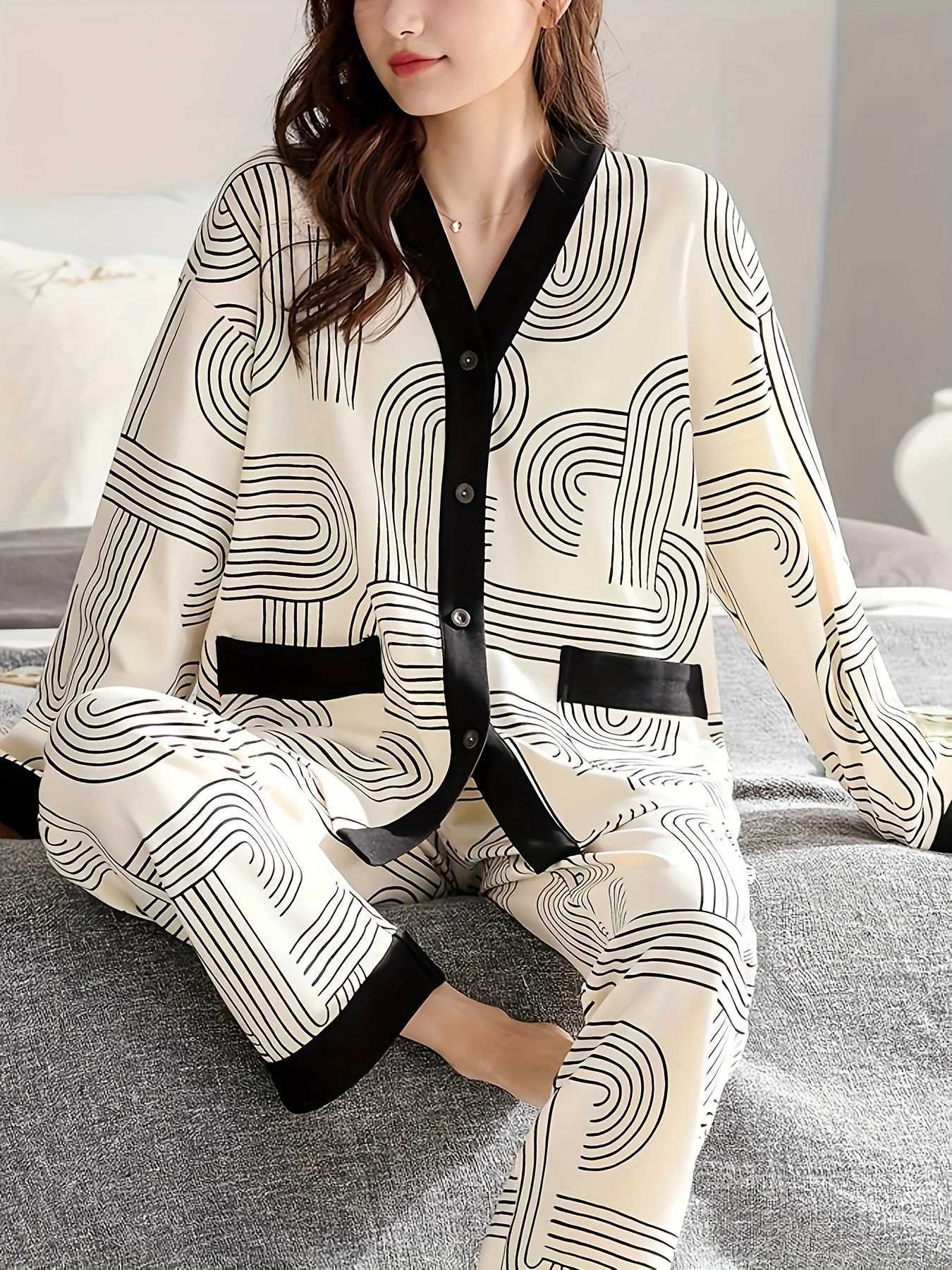 New Style Womens Pajama Set for Autumn Winter Long Sleeve Long Pants Minimalist OuterWearable LoungewearT251029