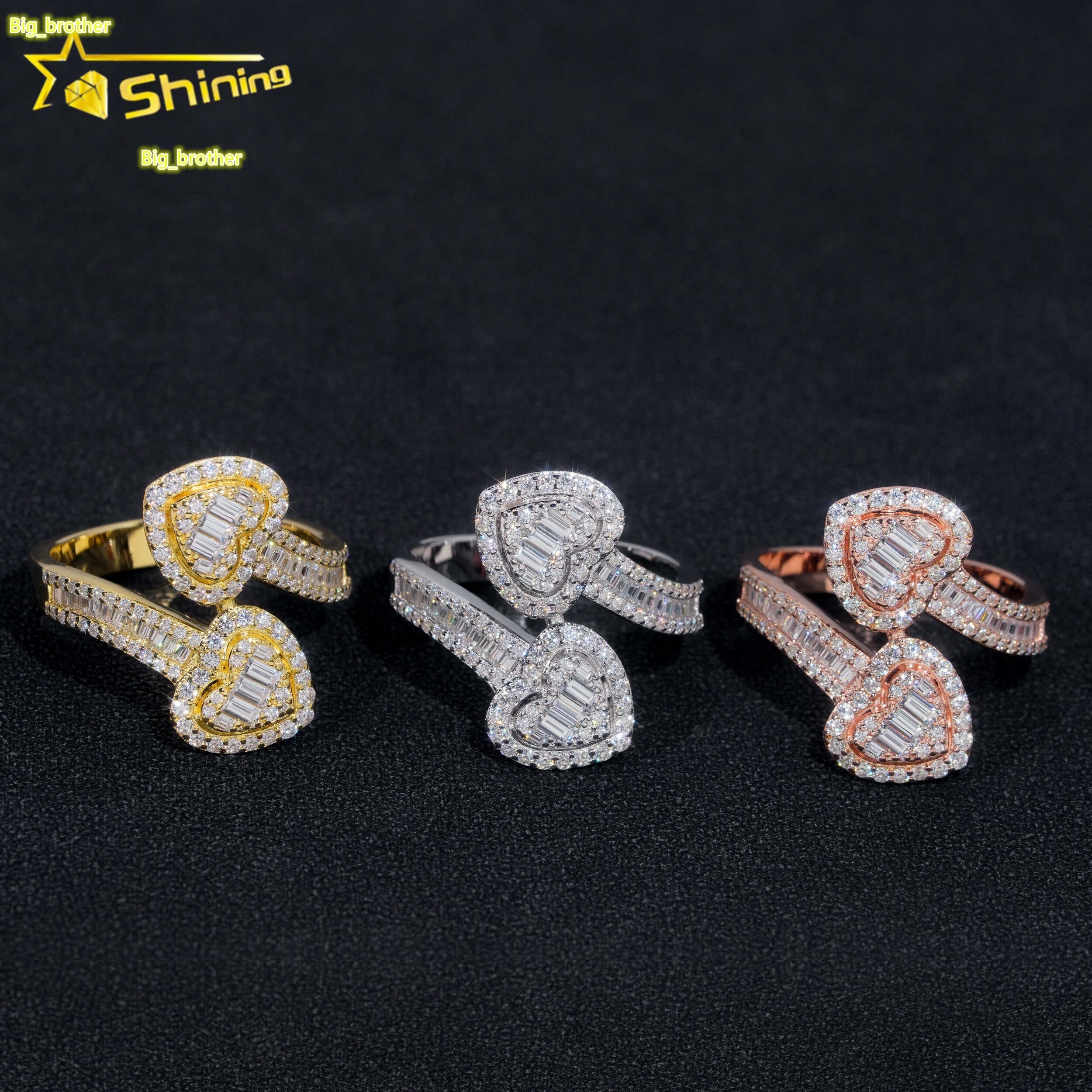 Fine Jewelry Iced Out Pass Diamond Tester Fashion Luxury 925 Sterling Silver Hip Hop Moissanite Heart Ring