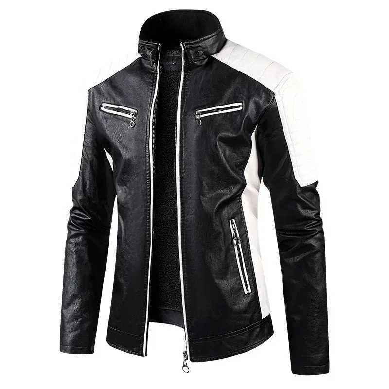 Men Stand Collar Moto Leather Jackets Fleece Winter Jackets Slim Fit PU Leather Coats High Quality Male Fashion Casual JacketsT251029