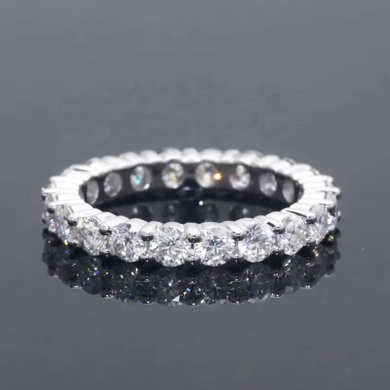Elegant Moissanite Engagement Ring White D Round Shape Colorless Moissanite Ring Eternity Band 14K Solid Gold Moissanite Ring