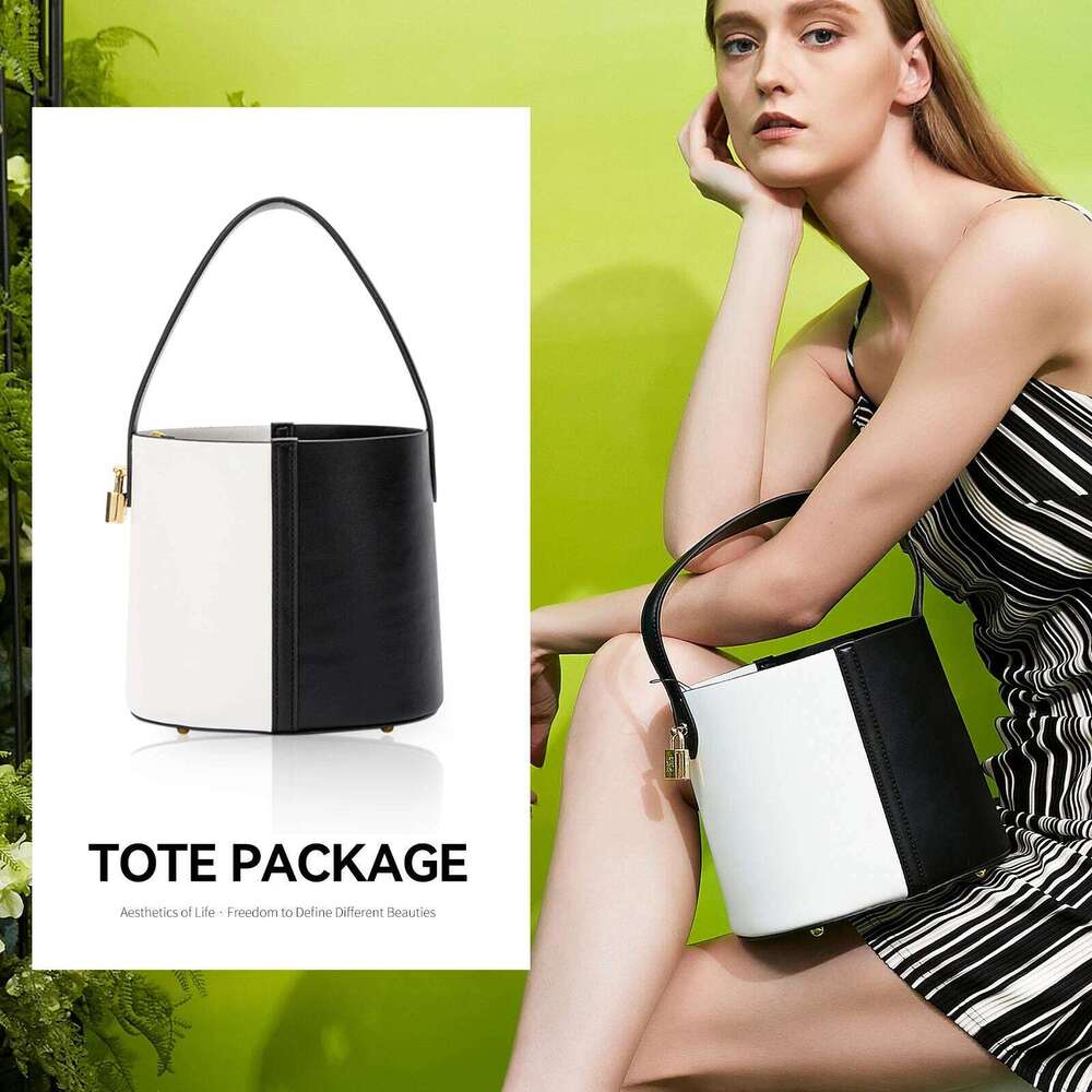 Fashionable Pu Material Banquet Business Office Women's Large Capacity Bucket Bag New 2024 Color Block Handbag