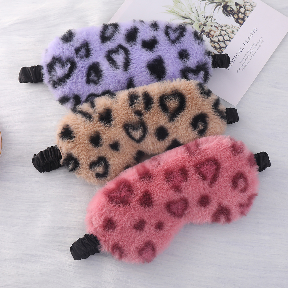 Furry eye mask, leopard print, heart-shaped, cute little rabbit fur, home blackout eye protection, cute cartoon sleep eye mask, various colors, in sto