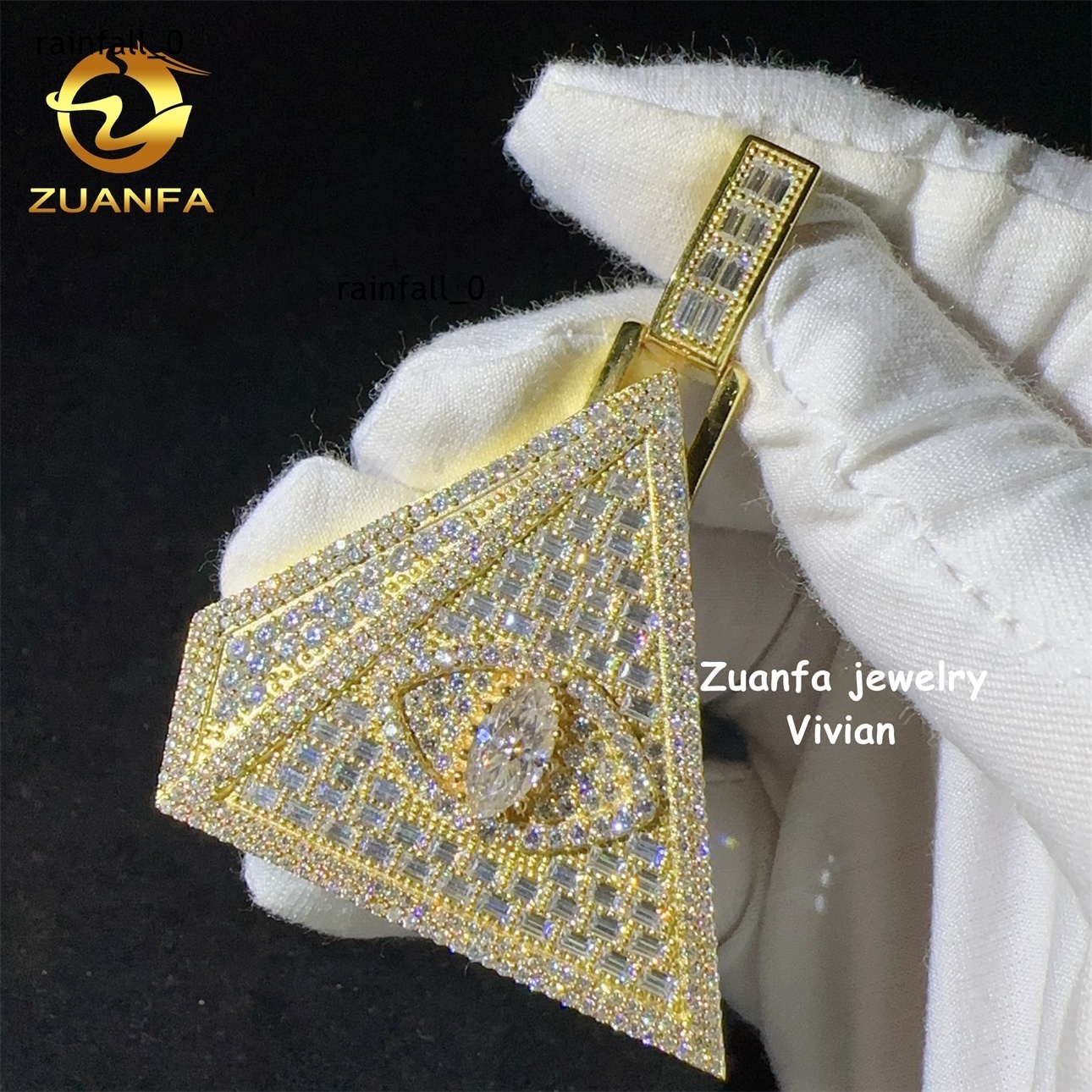 New Ladder Sterling Silver 925 Vvs Moissanite Hip Hop Evil Eyes Pyramid Pendant Fashion Brand Sweater Chain for Men and Women