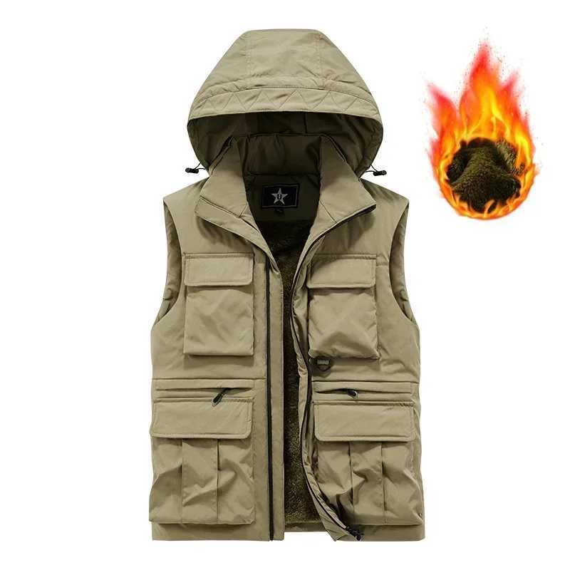 Mens Vest Coat Winter Windbreaker Fashion Sleeveless Jacket Waistcoat Thick Warm Fleece Workwear Tops Detachable hat Cargo Vest W251029