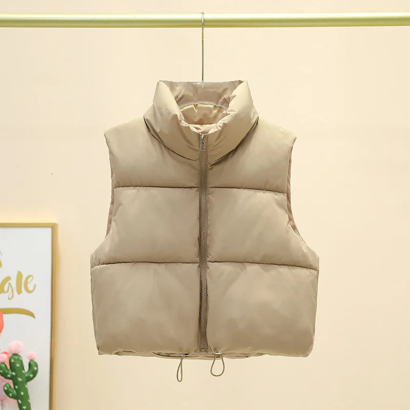 Winter Short Down Sleeveless Vest Women Warm Stand Collar Zipper Jacket Casual Fashion Quilted Cropped Coats Street Outerwears 251029