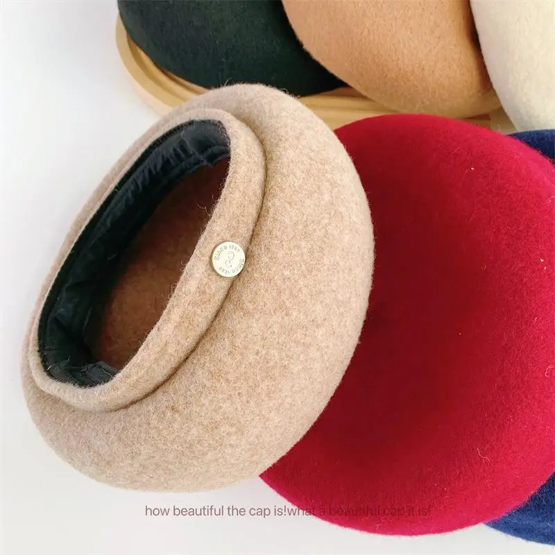 Women French Art Retro Wool Felt Autumn Solid Colors Warm Winter Beanie Hat Beret Cap For Female 251029