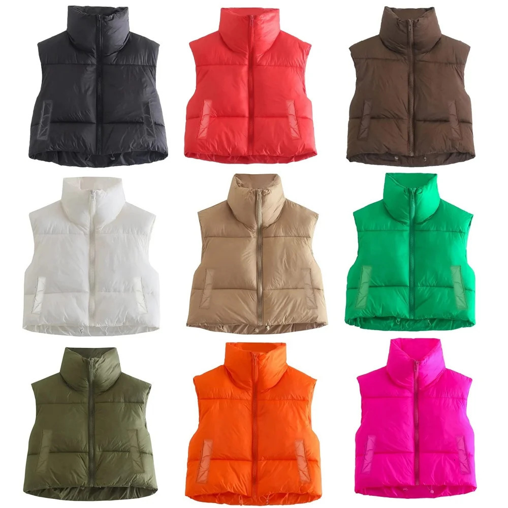 Women Waistcoat Fall Winter Warm Cropped Coats Stand Collar Sleeveless Lightweight Vest Jackets Fashion Outerwear 251029