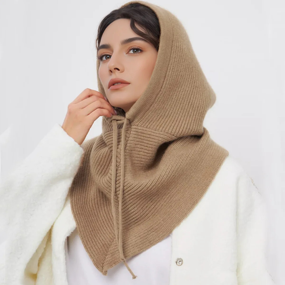 Winter Balaclava Hat Scarf for Women Knitted Hooded Caps Outdoor Warm OnePiece Neck Collar Beanies Hats Girls 251013