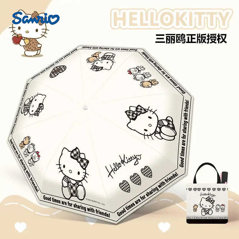 Sanrio Sanrio Hello Kitty Black and White Series Foldable Umbrella Kawaii Anime Cute Uv Protection Sunshine and Rain Dual Use Umbrella L251029