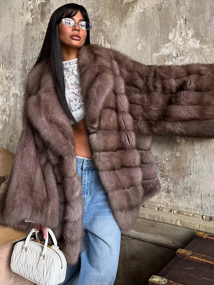 Winter Warm Faux Fur Jackets Women Fashion Loose Pleated Coats Chic High Street Female Long Sleeves Fluffy Lapel Outerwears 251028