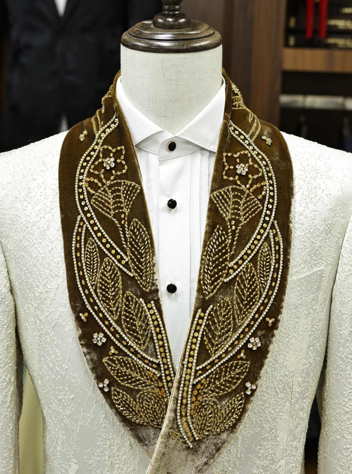 Fashion Wedding Groom Tuxedo for Man 2 Piece Blazer Pants Shawl Lapel Jacquard Rhinestones Formal Occasion Business Office Wear Customized