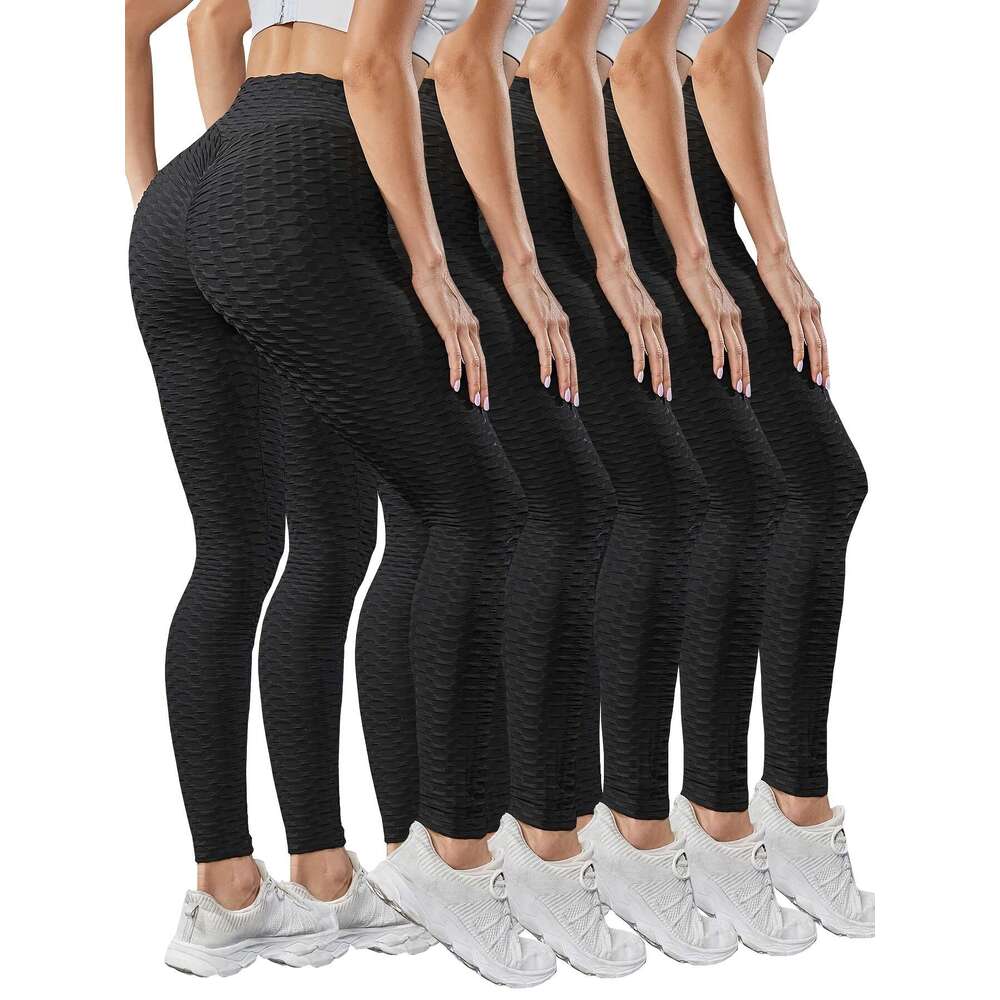 5pcs High Waist Honeycomb Sports Running Leggings, Women's Fiess Yoga Tight Pants Activewear