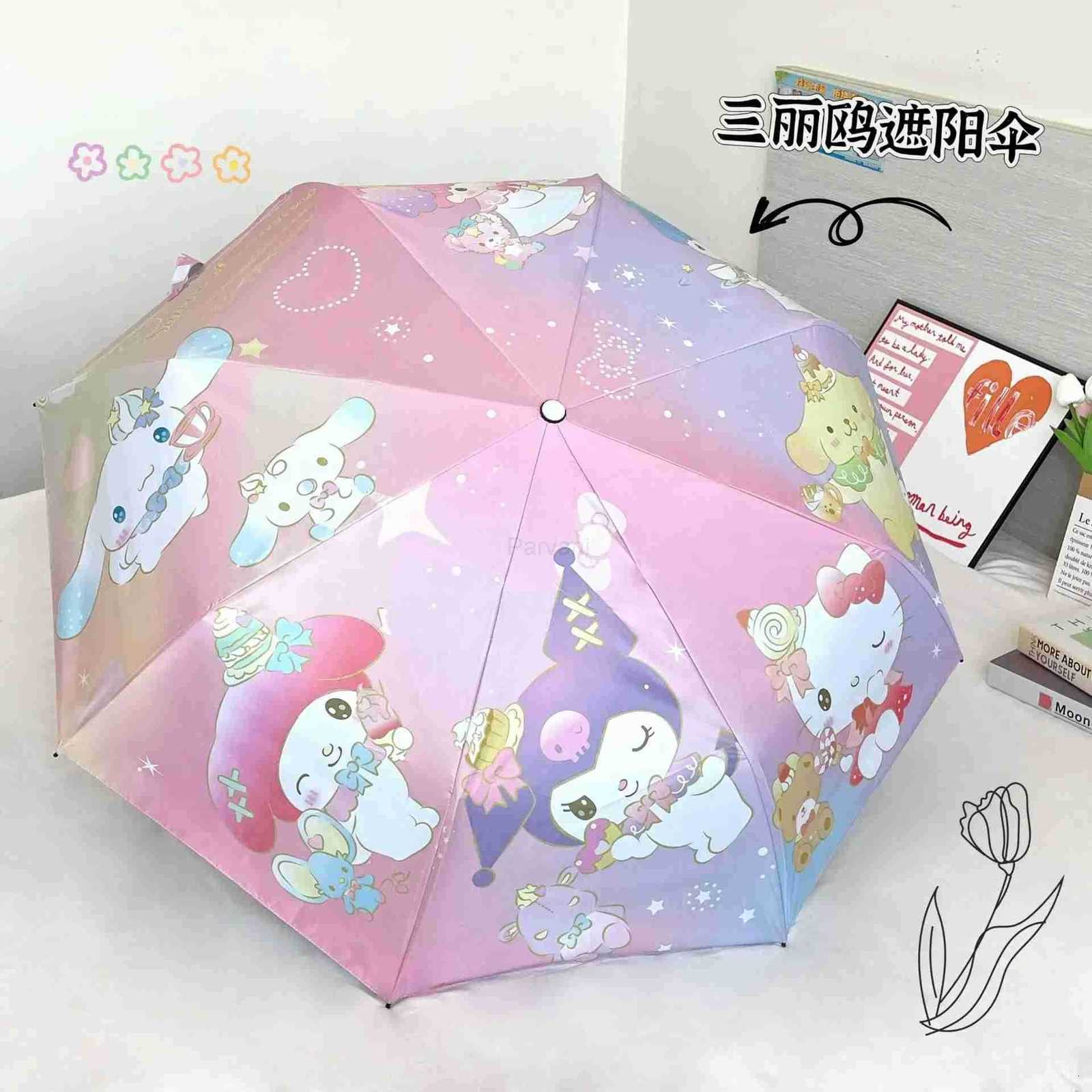 Sanrio 14 styles Sanrio Kuromi Hello Kitty Melody Cinnamoroll Automatic Sunshade Umbrella Sunscreen AntiUltraviolet Folding Umbrella L251029