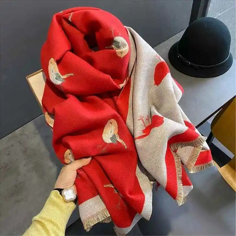 Womens Thick Cashmere Blanket Scarf Warm Pashmina Shawl Winter Wrap 2025 Print Poncho Echarpe Female Wrap 251029