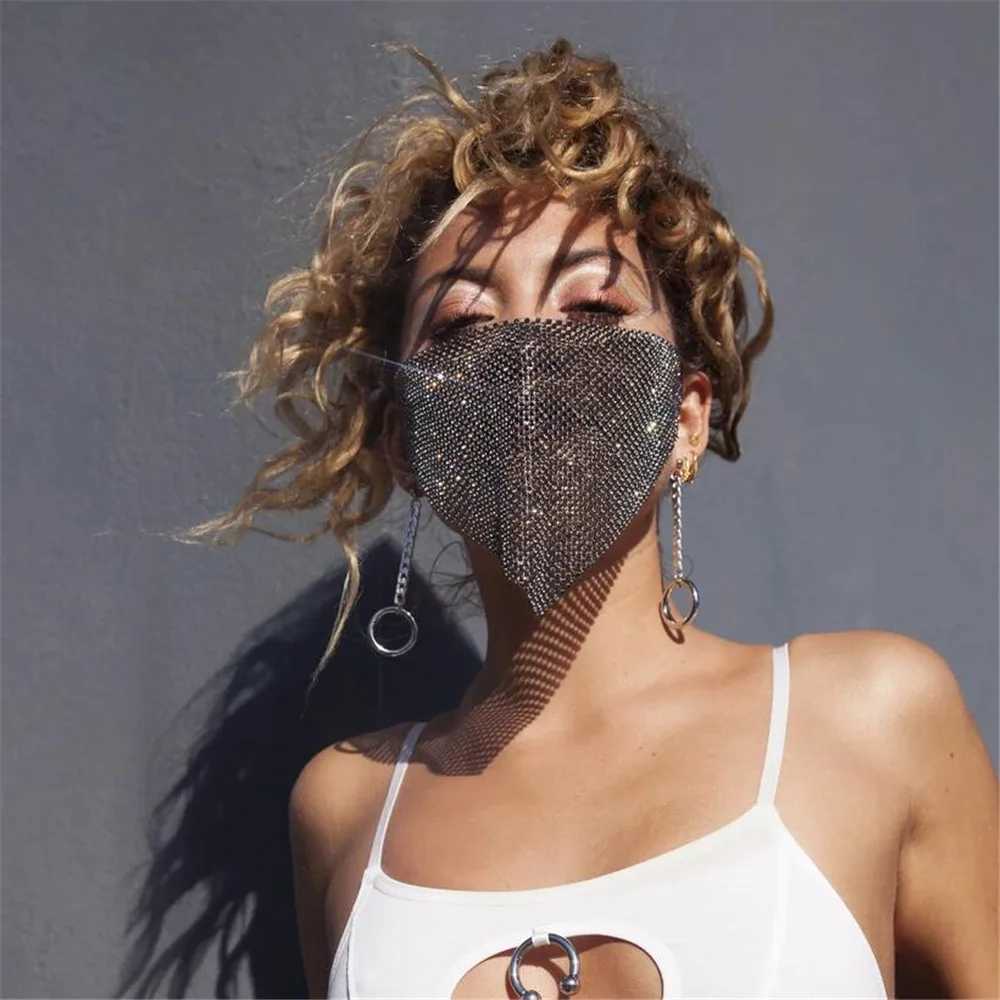 2020 Trendy Reticulated Rhinestone Face Mask for Female Vintage Bling Crystal Mouth Mask Popular Jewelry GiftW251029