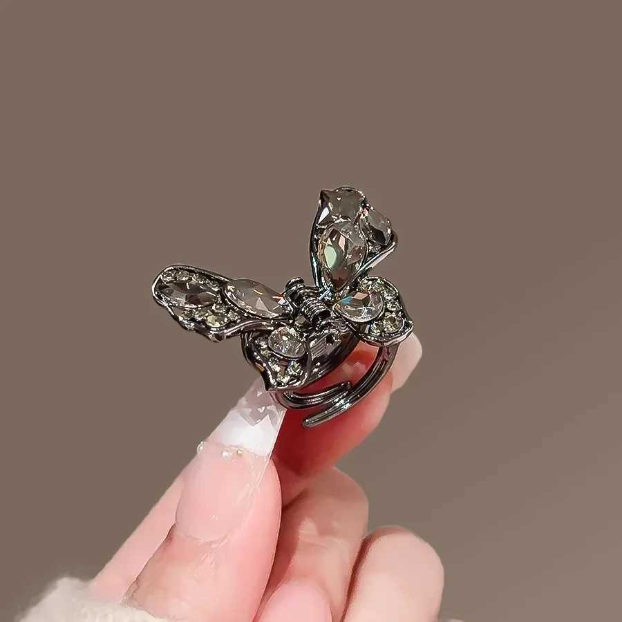 Cute Black Crystal Butterfly Small Hair Claw Highend Womens Bangs Side Hair Grip Sweet Korean Hair Clip Fashion Top ClipW251028