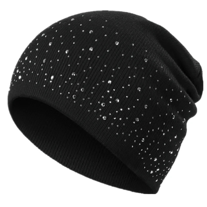 Women Casual Winter Fall Hat Stylish Shiny Rhinestone Decor Womens Beanie Outdoor Streetwear Knitted Hat 251029