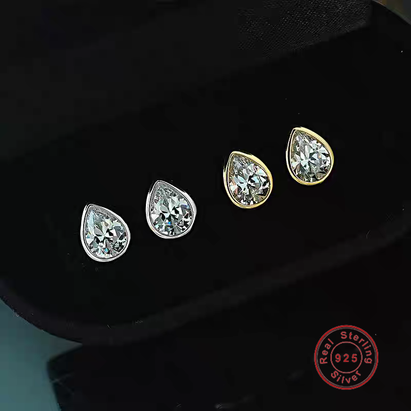 Rulalei Stud Earrings Luxury Jewelry Pure 100% 925 Sterling Silver Water Drop White Lab Moissanite Diamond Gemstones Party Elegant Women Wedding Earri - view 3