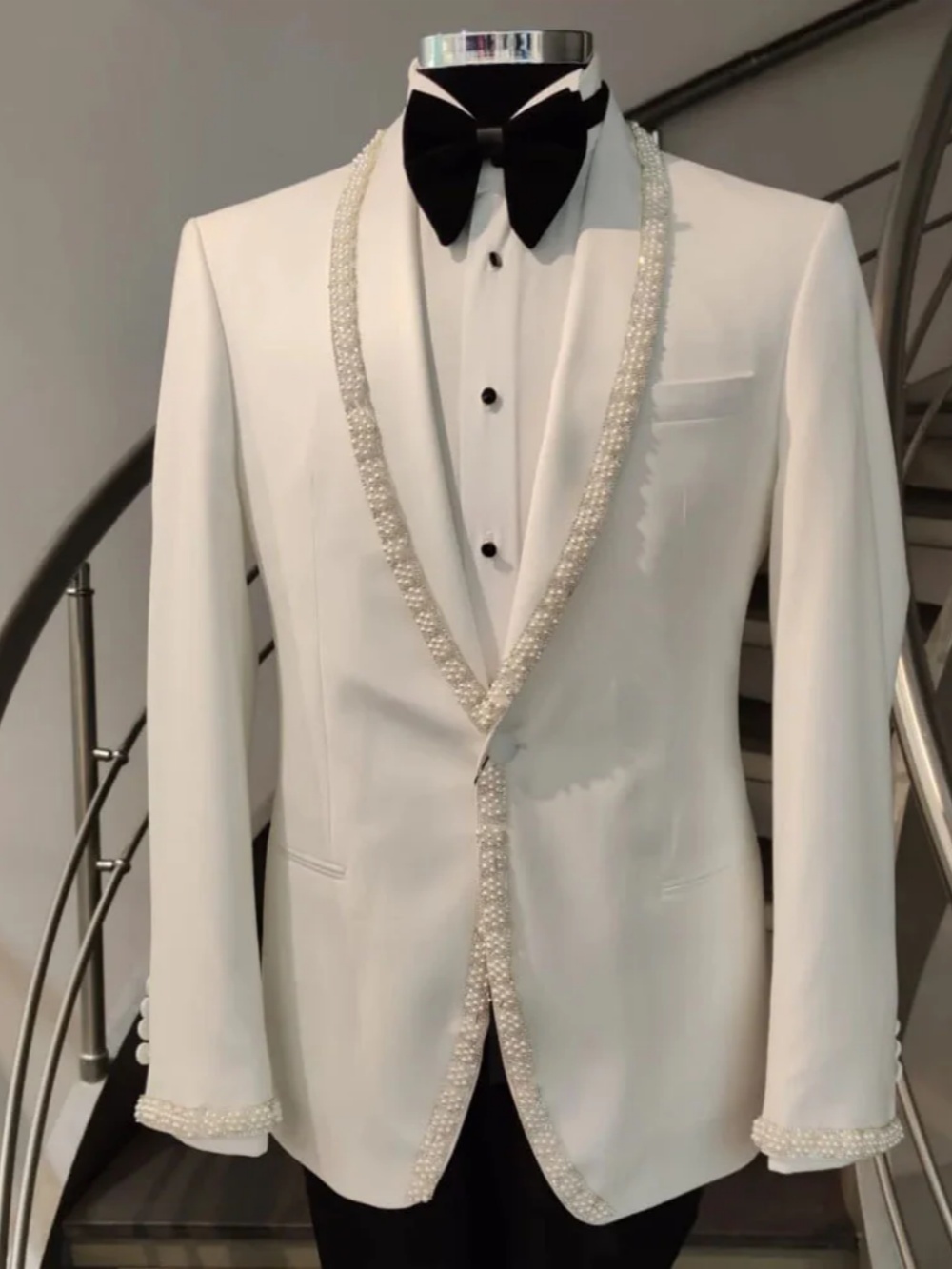 Elegant Man Tuxedos Pearls 2 Piece Set Jacket Pants Men Suit Exquisite Shawl Lapel Evening Wedding Groom Coat Customized