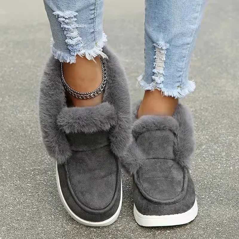 New Ladies Slip on Comfortable Ankle Boots Women Winter Warm Plush Fur Snow Boots Suede ShoesFemale Footwear Botas Femininas Z251029