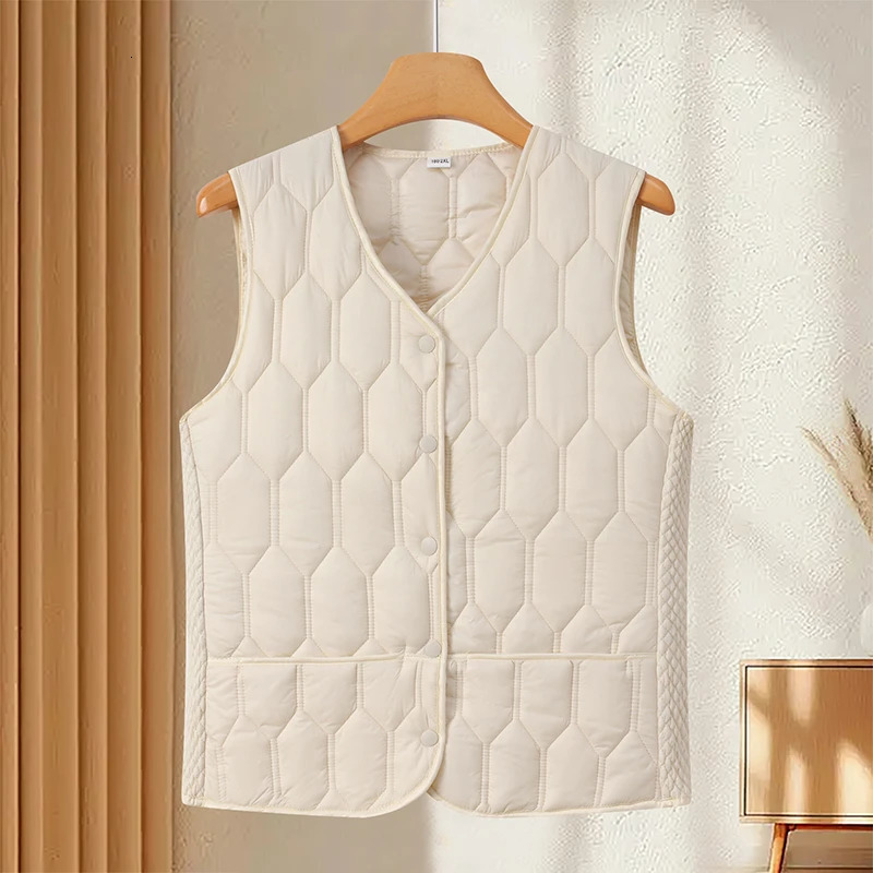 Autumn Winter Down Cotton Solid Color Vneck Sleeveless Vest With Lightweight Warm And Slim Fit Comfortable Versatile Base Vests 251029