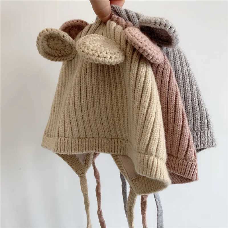 2024 Cute Baby Knitted Hat With Ear Baby Beanie Cap for Boys Girls Autumn Winter Warm Adjustable Kids Beanie Newborn Baby Cap251028
