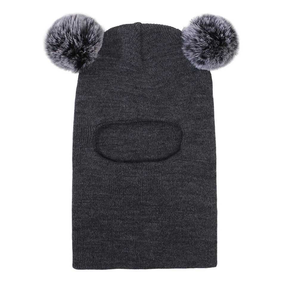 Kids Autumn Winter Pullover Hat Childrens Double Ball Ear Protection Onepiece Hats Baby Yarn Knit Cap Balaclava Christmas Gift251028