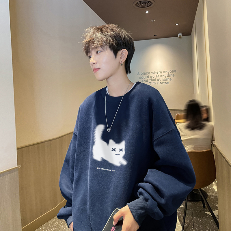 Men's new round neck sportswear autumn and winter designer wool lining thick American heavyweight long sleeved T-shirt fashionable loose men'