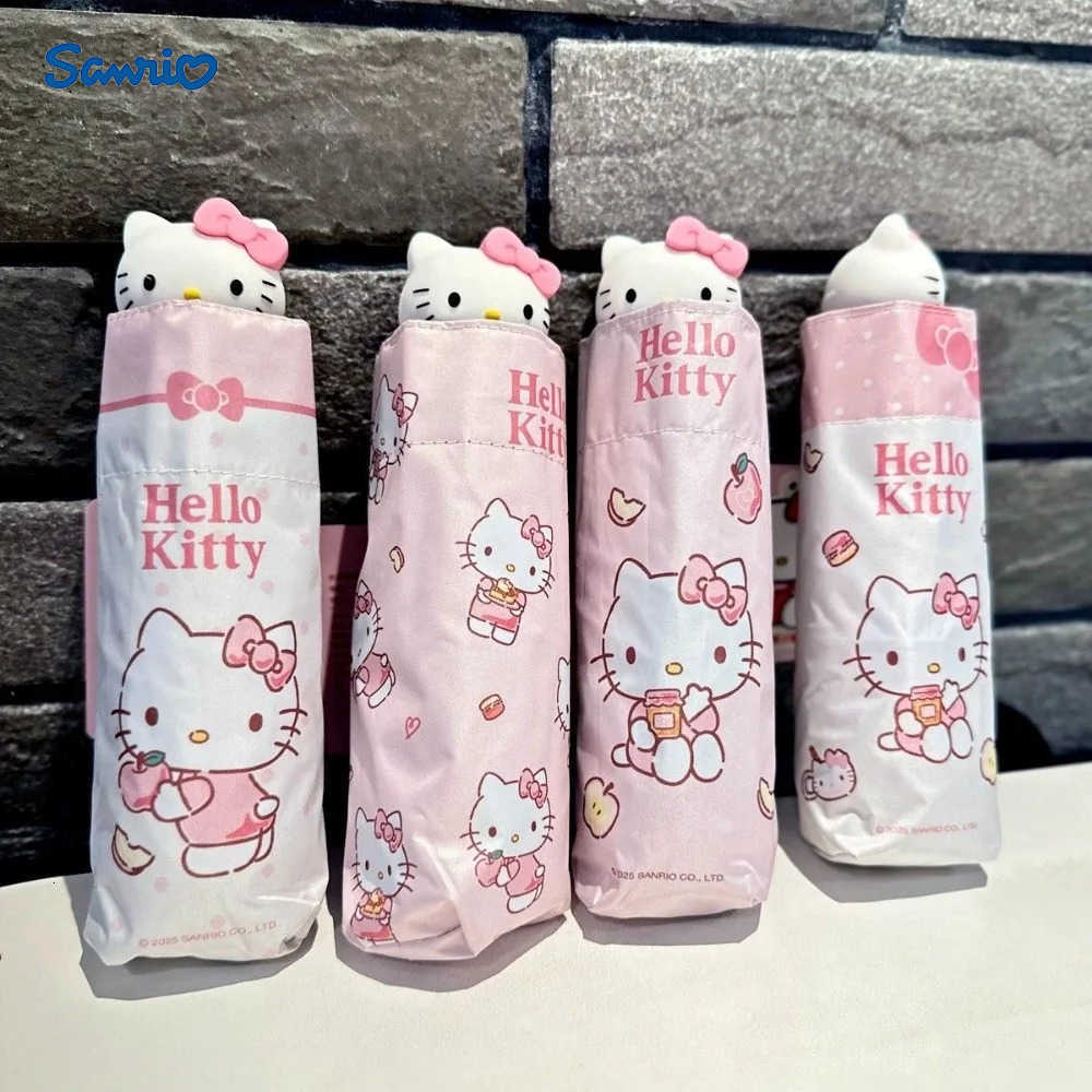 Sanrio Sanrio Hello kitty 3D Five Fold Umbrella Cute Cartoon Cute Girl Heart Clear Rain Dual purpose Umbrella L251029