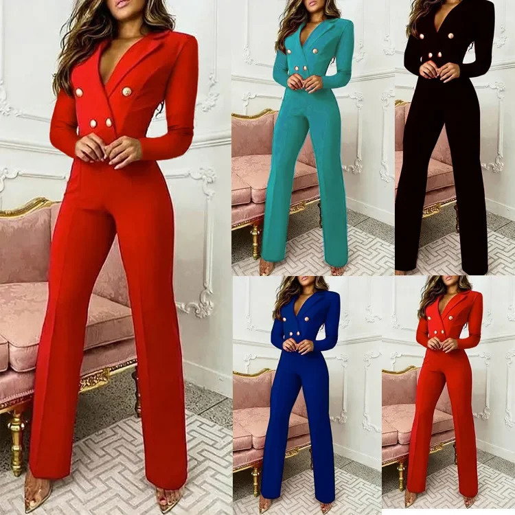 Womens Slim Fit Long Sleeve Jumpsuit Autumn Winter Style CrossBorder Professional OnePiece Suit Chinese AE Stock 251029