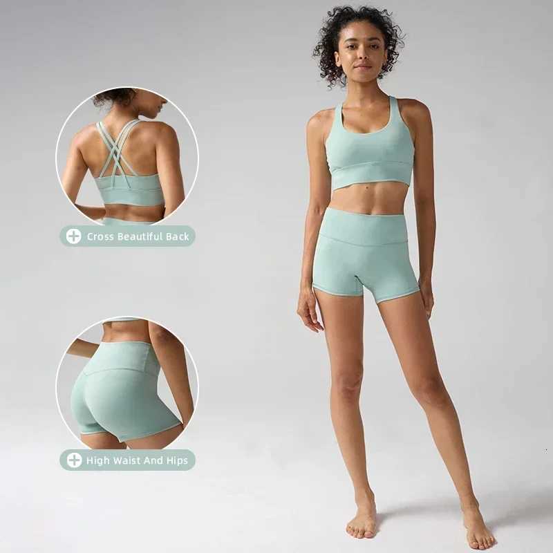 2 Pieces Solid Color Women Yoga Set Cross Sport Bra High Waist Yoga Leggings Tracksuit Suit Comprehensive Training AthleticXJ251029