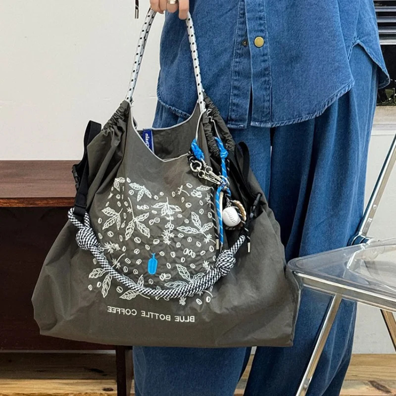 Ladies tote bag nylon embroidered shopping bag largecapacity singleshoulder bag handheld bag casual style lightweig 251029