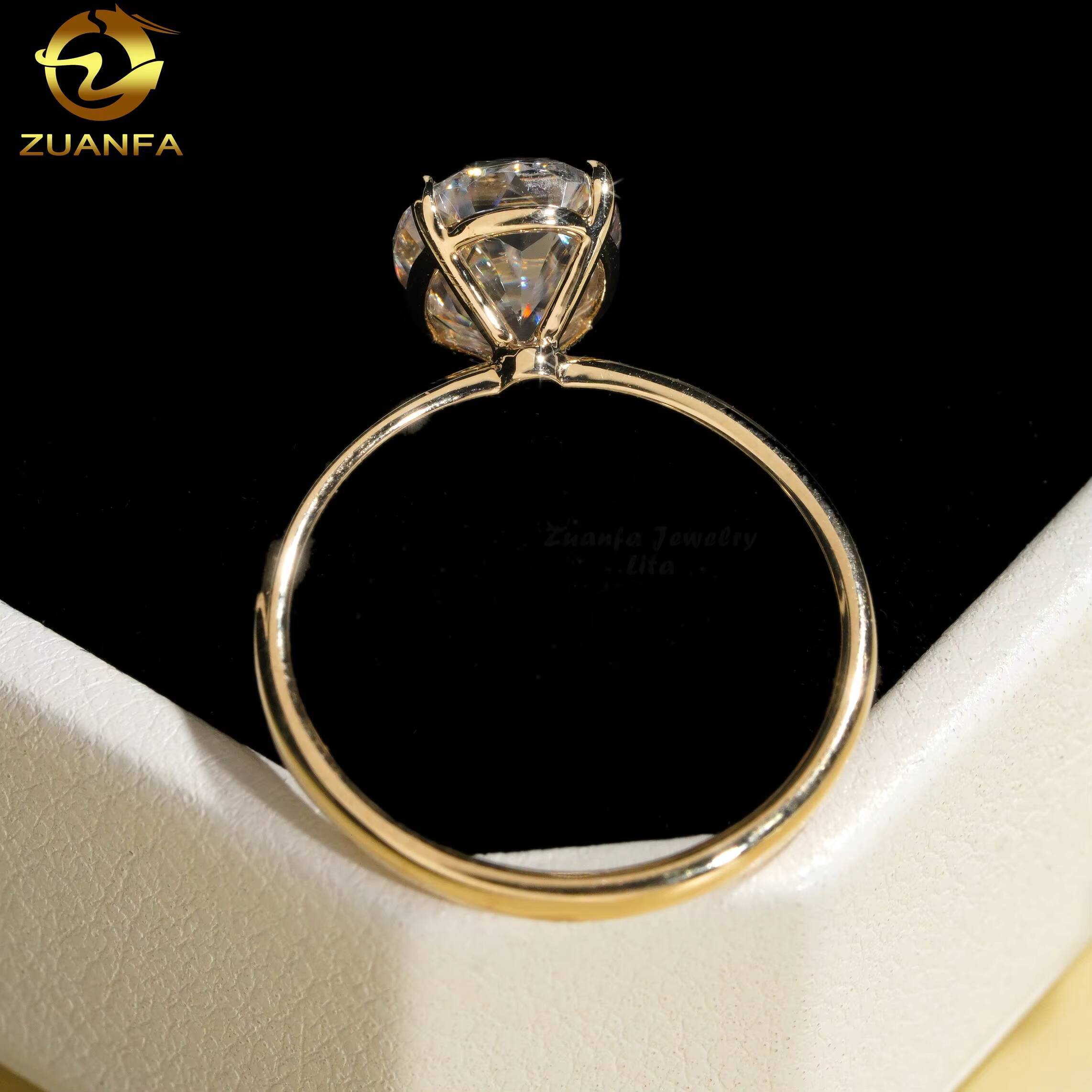 Classic Design 14k Real Gold Oval Cut 2ct Moissanite Diamond Wedding Engagement Rings for Women