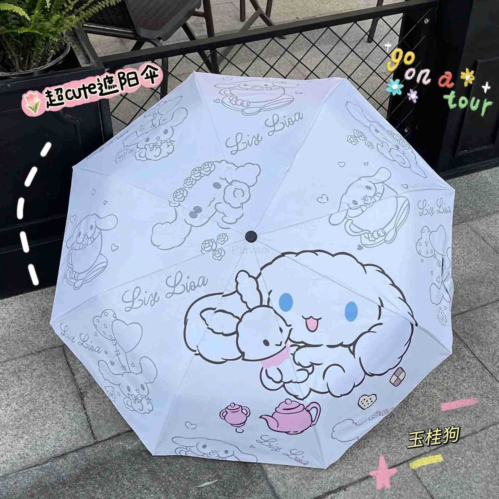 Sanrio 14 styles Sanrio Kuromi Hello Kitty Melody Cinnamoroll Automatic Sunshade Umbrella Sunscreen AntiUltraviolet Folding Umbrella L251029