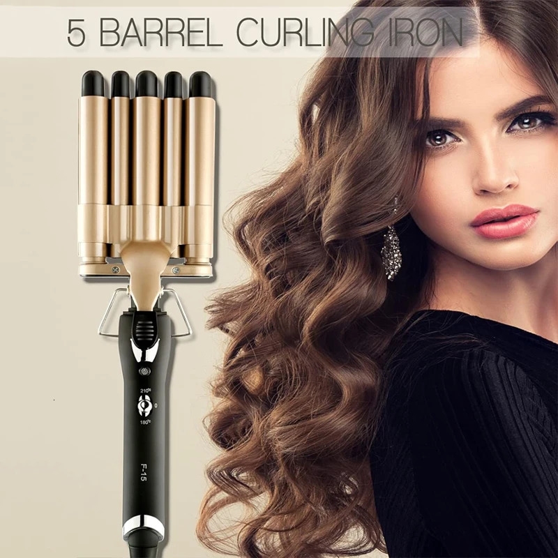 Quick Heating Ceramic 2 Temperature Controlled Curling iron Portable PTC heating 5 buckets of wave curling iron 251029