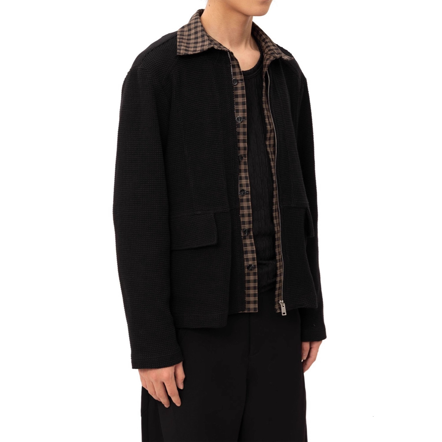 Autumn American Designer Jacket Style Waffle Long Sleeve Shirt Jacket For Men And Women Loose Casual Versatile Fake Two-piece Jacket Top