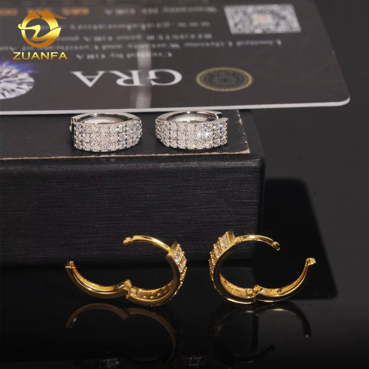 Fashion Jewelry 3 Row Hoop Earring Moissanite Diamond Earrings S925 Silver Hip Hop Earrings Pass Diamond Tester