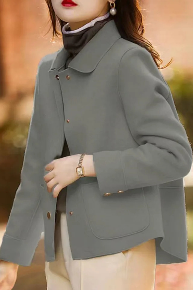 Fashionable minimalist coat for women with a singlebreasted collar and highquality short woolen coat casual solid color long 251029