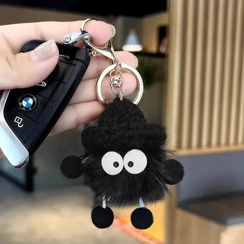 Cute Mink Fur lanyard Briquettes Keychain Car KeyRing Pendant Plush School Bag Pendant Gift kawaii backpack keychains 251029